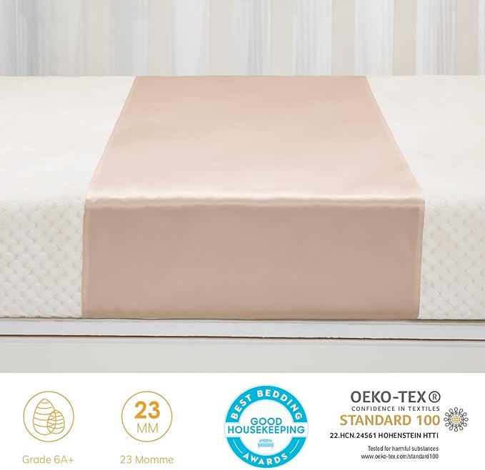 PROMEED 100% Mulberry Silk Crib Sleeve for Baby Hair Loss Prevention, Premium 23 Momme Natural Silk Bassinet Slip for Bassinets/Cradles/Cots/Cribs (Champagne)