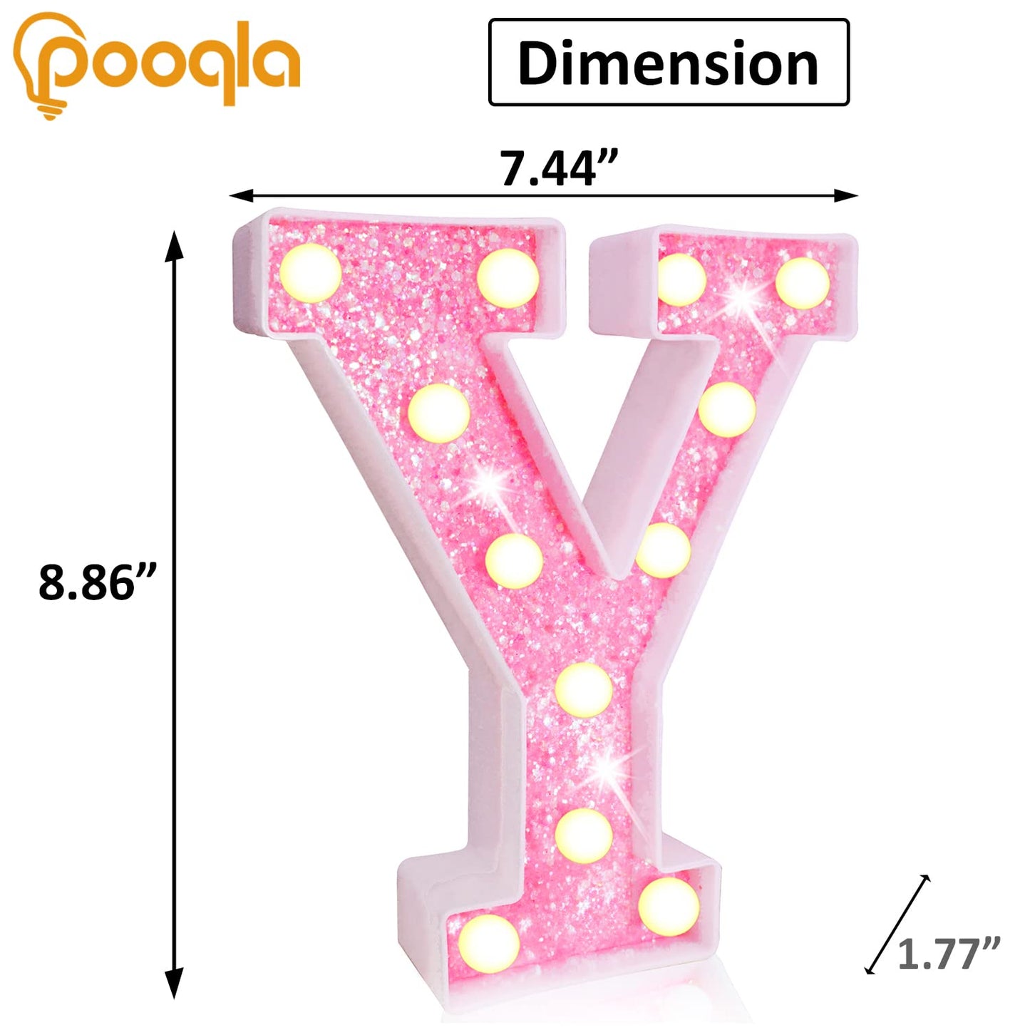 Pooqla Led Marquee Letter Light - Sequin Pink Alphabet Sign For Parties & Home Decor - Battery Powered, Pink Letter Y