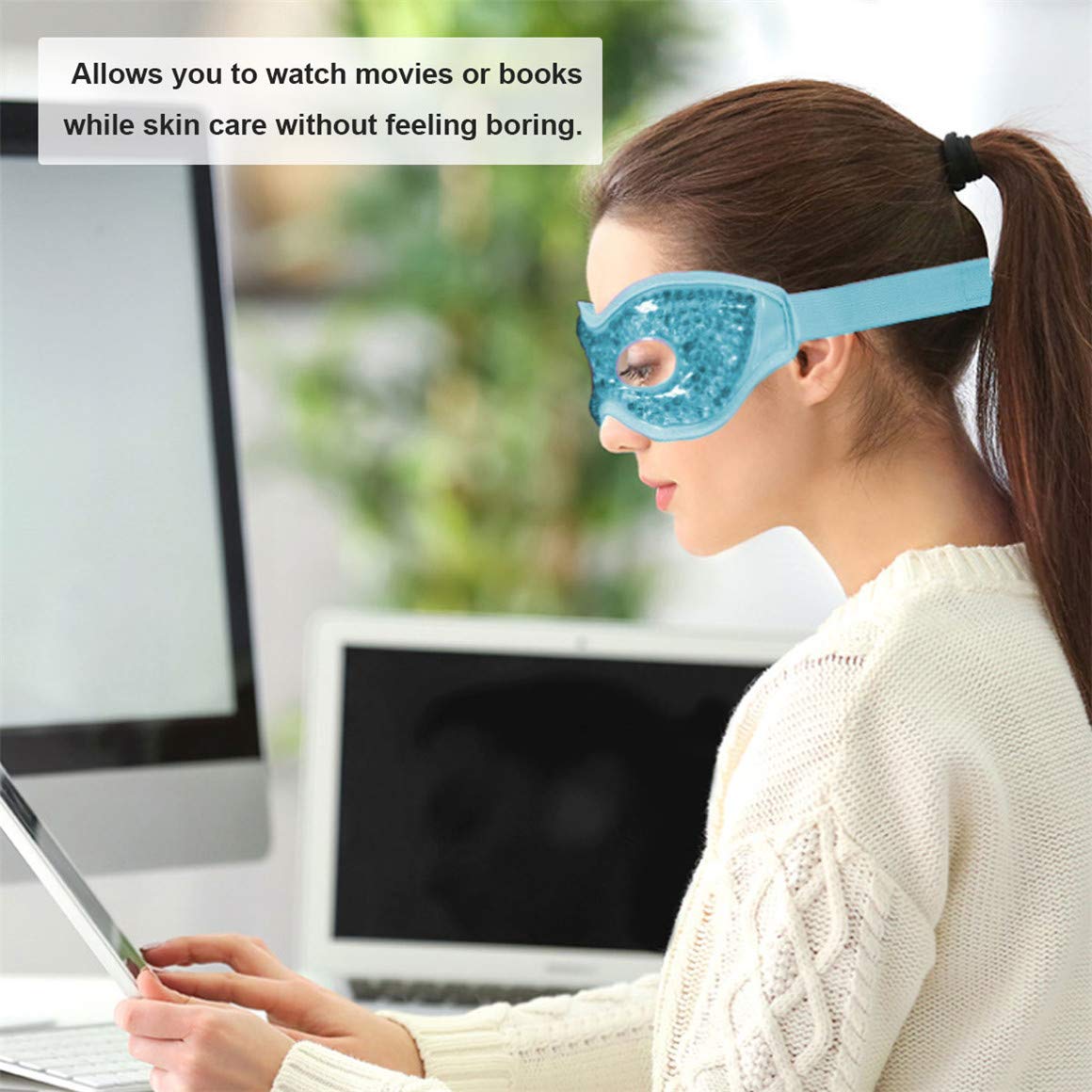 Ruzzut Cooling Gel Eye Mask with Eye Holes, 2 PCS Cold Eye Packs for Puffiness & Swelling, Reusable Hot Cold Compress Heat Ice Gel Pack, Green and Blue