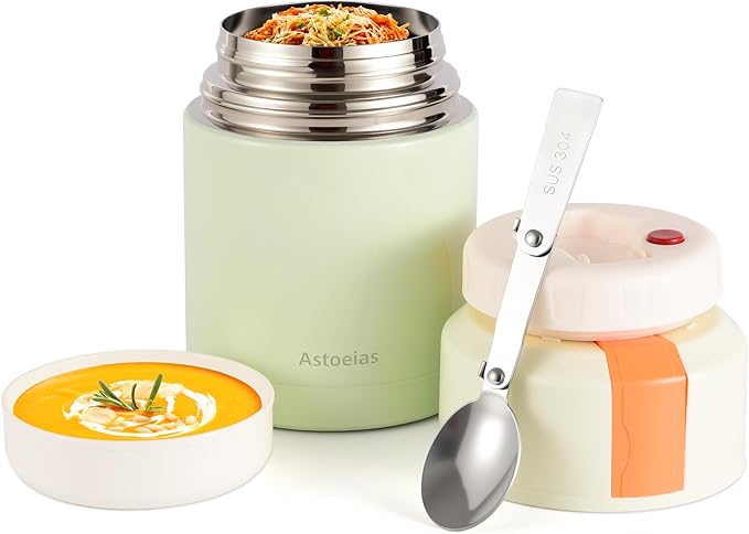 Insulated Thermo Soup Jar for Kids & Adults, 27 oz Stainless Steel Thermal Food Container with Spoon, Triple Layer Insulation (Green)