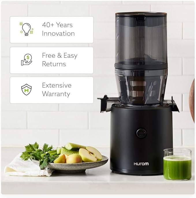 Hurom H320 Slow Juicer | Ultra Low Pulp | Hands-Free | Hopper Fits Whole Produce | Quiet Motor | BPA Free | Easy Assembly | Cold Press Masticating Juicer (Black Slow Juicer)