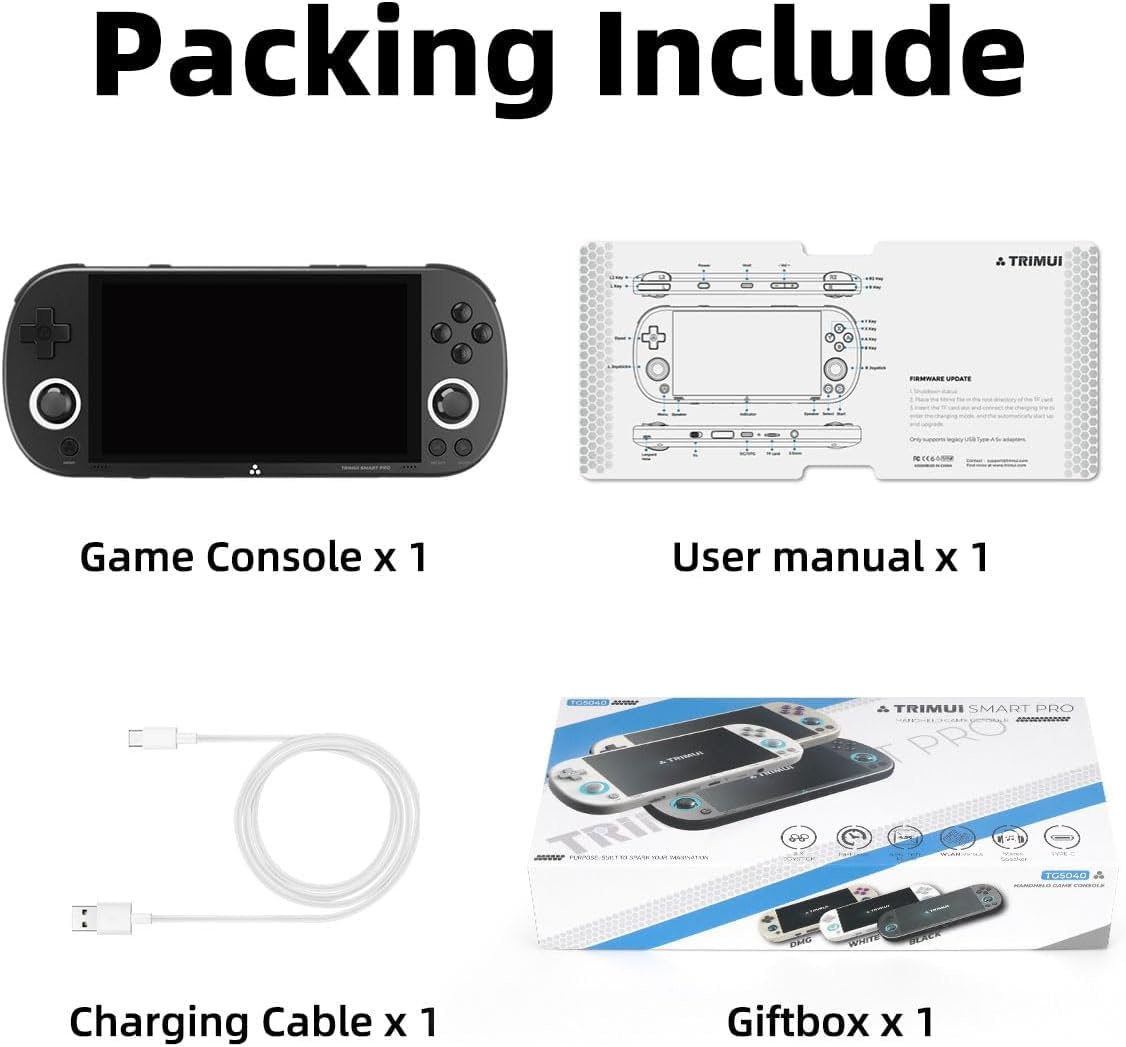 Trimui Smart Pro Retro Handheld Gaming Console Video Gaming Console Dual Joystick Design 4.96 inch 720x1280 IPS Screen 5000mAh Built-in 64G TF Card Portable Game Console Linux System Black