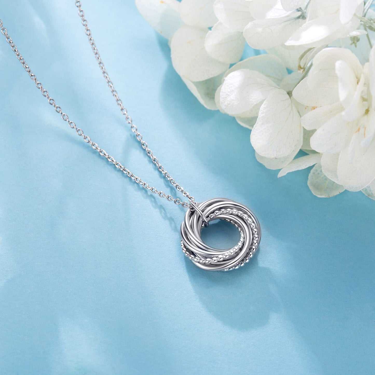 AM ANNIS MUNN 90th Birthday Sterling Silver Necklace for Women: 9 Circles Decade Jewelry Gift