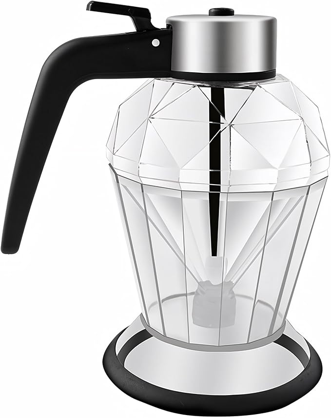 Honey Dispenser:Glass Honey Dispenser No Drip,Honey Jars with Dipper,Honey Pot with Stand,Stylish Honeycomb Design,Suitable for Honey, Syrup, Soy Sauce and Vinegar,200ml/7oz
