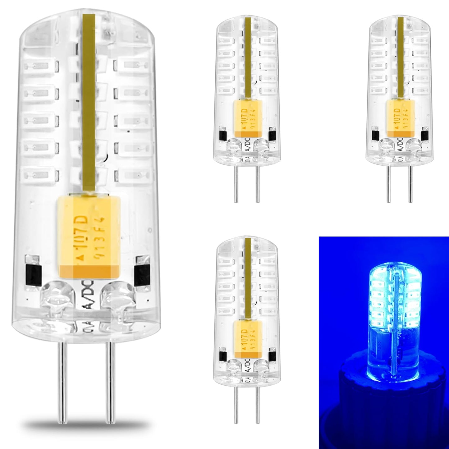 Brolskun Blue Light 12 Volt Landscape Lighting System Color Light Led Bulbs G4 2W Christmas Lighting Halloween  4-Pack