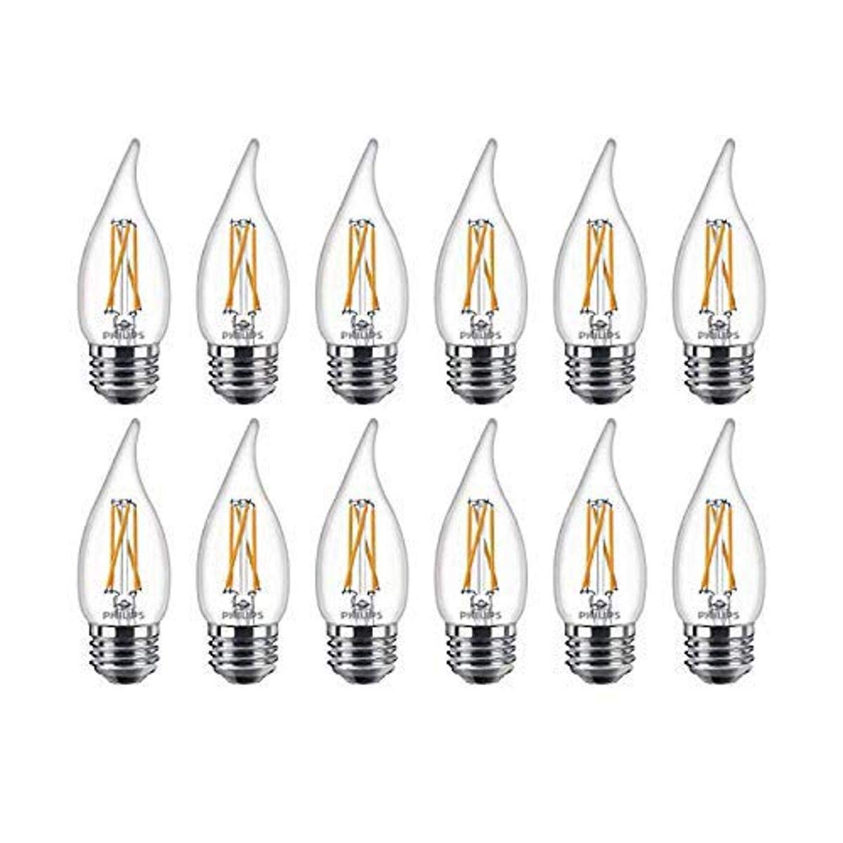 Philips Led Dimmable Warm Glow Ba11 Glass Light Bulb, 5.5W=60W, 500 Lumen, Soft White, E26 Base, 12-Pack