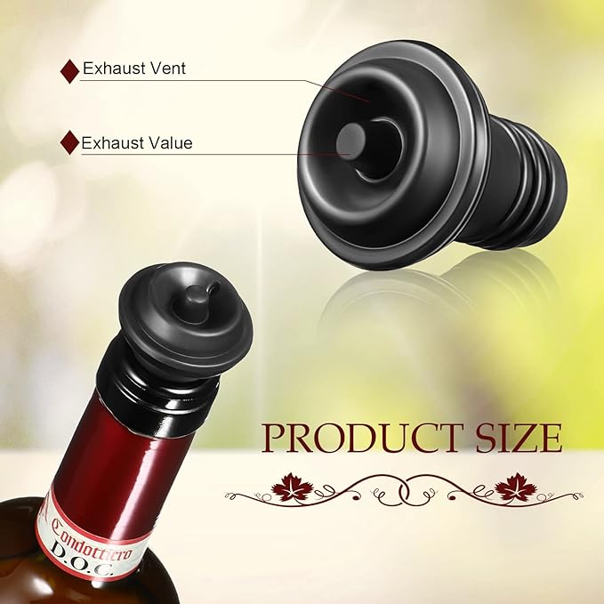 Honoson Wine Stopper Resealable Wine Pump Vacuum Stoppers Vacuum Wine Stopper Silicone Wine Saver Stoppers Practical Wine Saver Stoppers for Kitchen Supplies Wine Bottle Tools (Black, 48 Pieces)