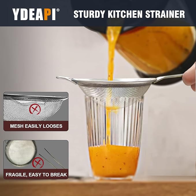 Fine Mesh Small Strainer 2.7 Inch, Metal Mini Sieve with Sturdy Handle, Stainless Steel Strainer for Tea, Juice, Coffee, Matcha Powder, Cocktail, Powdered Sugar
