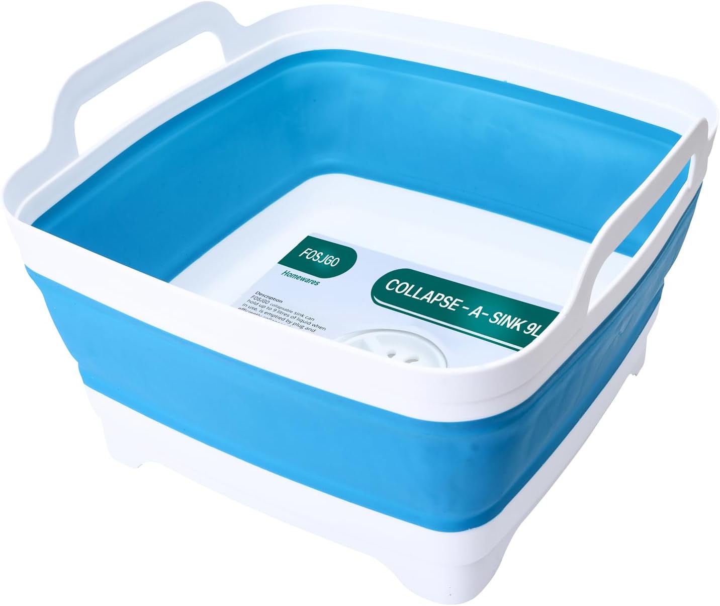 Dish Basin Collapsible with Drain Plug Carry Handles for 9 L Capacity, Collapsible Sink Tub, Dish Wash Basin, Portable Dish Tub, Foldable Dishpan for Camping Dish Washing Tub and RV Sink