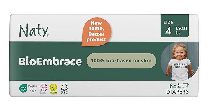 Naty BioEmbrace Baby Diapers Size 4 (15–40 lbs) | 100% Biobased on Skin | Plant-Based Softness | Dermatologically Tested, Super Absorbent | 88 Count