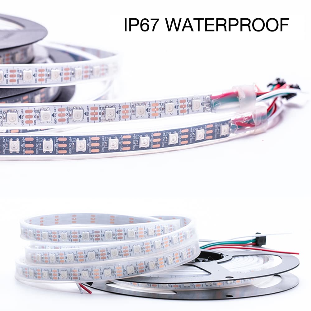 Adresuno Ws2811 Ws2812B Led Strip, 300 Pixels/M, 16.4Ft Waterproof Ip67, White Pcb, Model Aqyc-211214-7