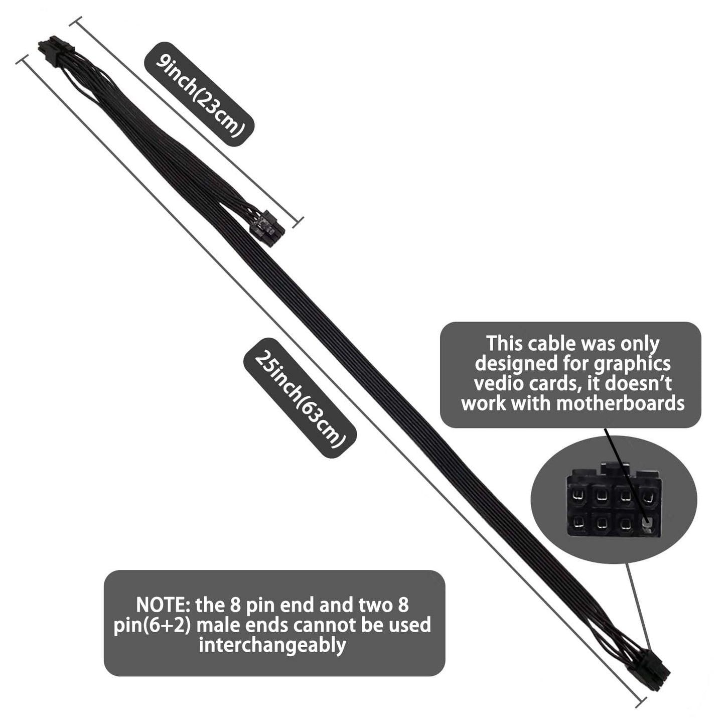 Comeap Pcie Cable For Corsair, Atx Cpu 8 Pin Male To Dual Pcie 8 Pin (6+2) Male Power Cable For Corsair Thermaltake Aresgame Pow