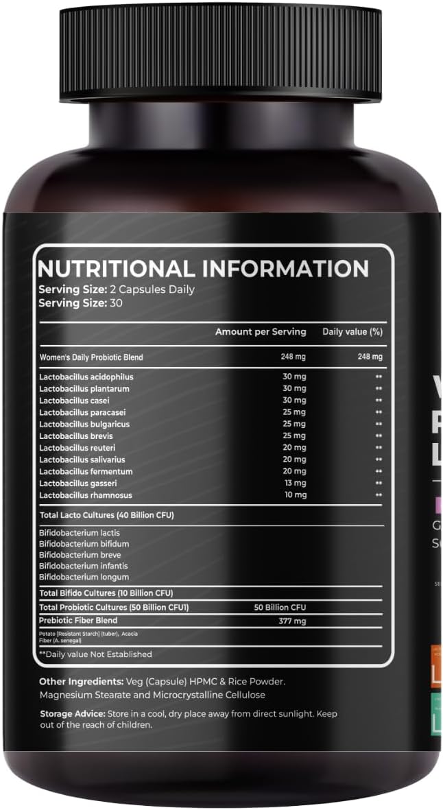 Nutraceuticals Probiotics for Women, 50 Billion CFU - 16 Probiotic Strains with Prebiotic – Supports Vaginal Health, Gut Health and Immune System - Feminine Supplement – 60 Capsules