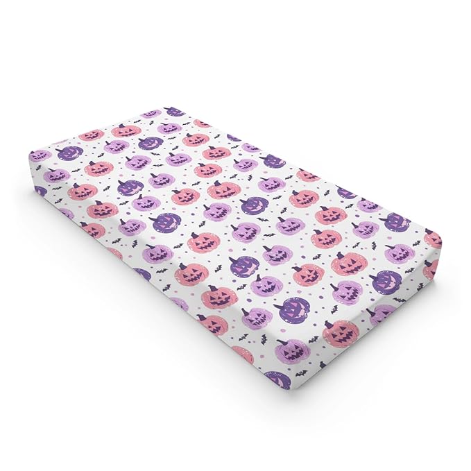 Colorful Halloween Pumpkin Bats Pattern Baby Changing Pad Cover, Unisex Fall Winter Holiday Nursery Diaper Changing Table Pad Mat Sheet for Boys Girls-16x32