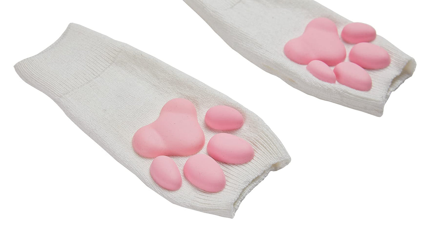 HOMEGYMFREE Cute Cat Paw Mittens Gloves, Kawaii Cat Cosplay Kawaii Soft 3D Toes Beans Fingerless Cat Claw Paws Pad Sleeve (White-Short)