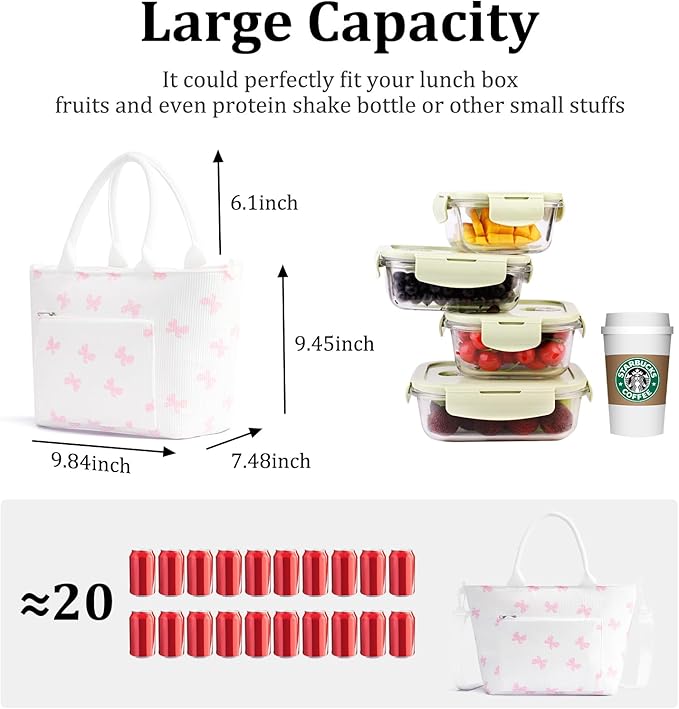 Lunch Bag for Women Adult Large Insulated Lunch Box Girl Cute Corduroy Lunch Tote Bags Reusable Leakproof Cooler Work Picnic