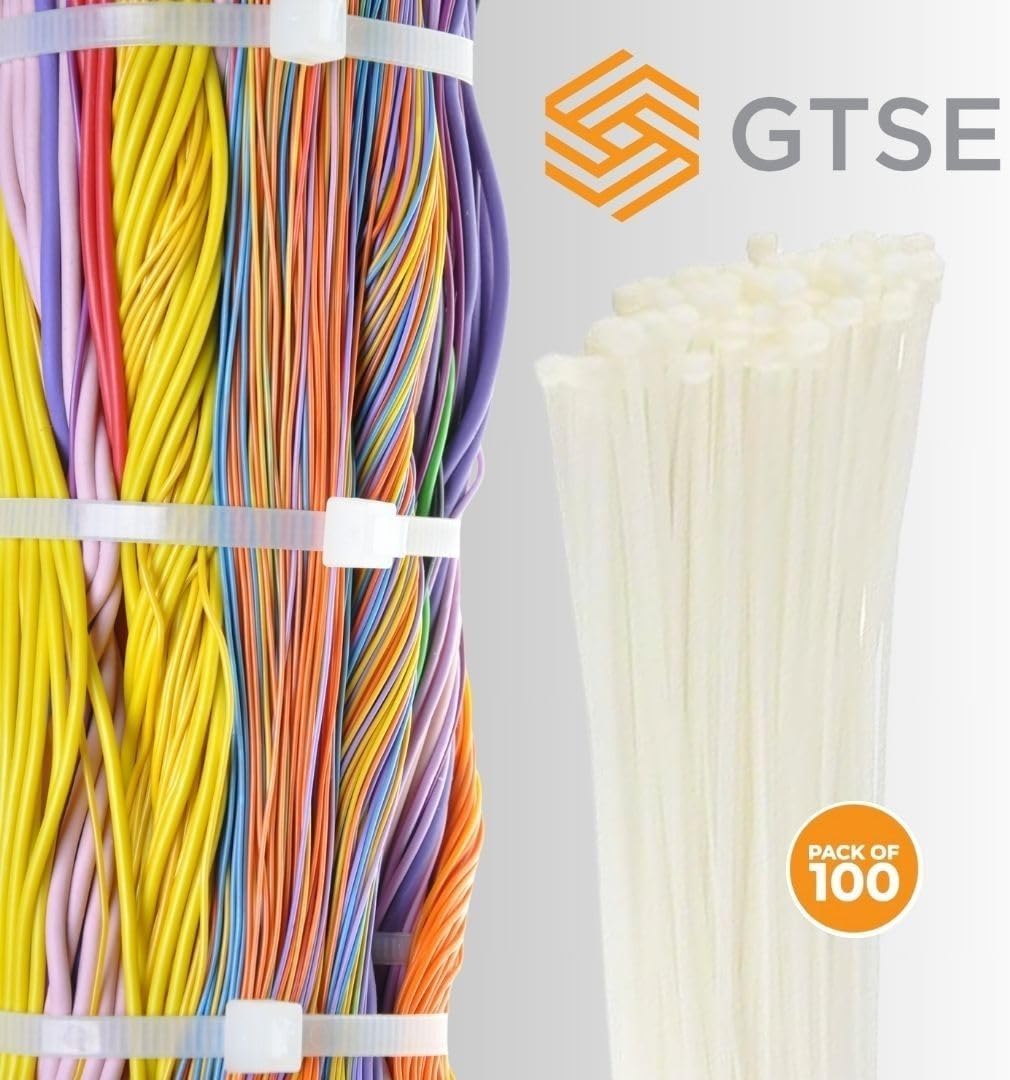 GTSE 8 Inch White/Clear Zip Ties, 100 Pack, 50lb Strength, UV Resistant Strong Nylon Cable Ties, Self-Locking 8" Tie Wraps