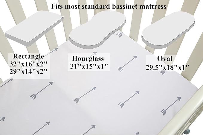Bassinet Sheet Set 2 Pack Satin Ultra Soft Silk Fit for Rectangle, Hourglass, Oval Bassinet Mattress Protect for Baby Hair and Skin Cradle or Bassinet Sheets, Arrows & Stars