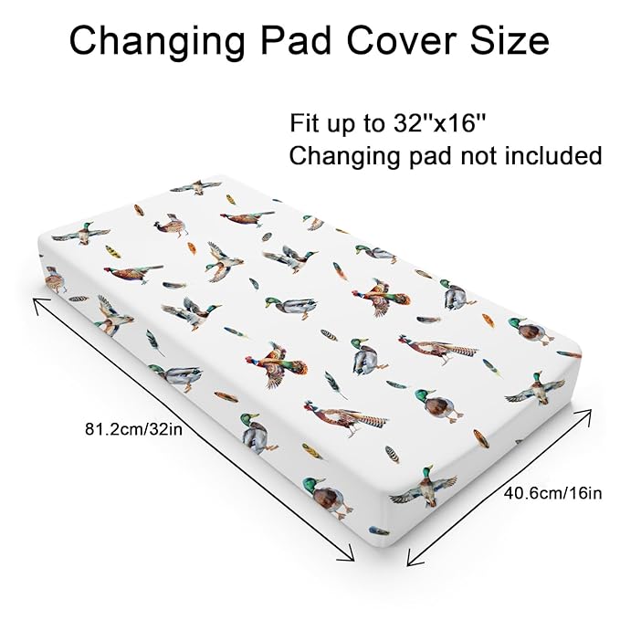 Country Duck Pheasant Baby Changing Pad Cover Wild Ducks Birds Feathers Baby Diaper Changing Table Sheets for Boy Girl Soft Breathable Stretch Fitted Diaper Change Table Pad Mats Covers 32''x16''