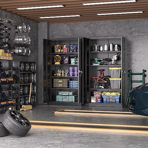Greenvelly Metal Garage Storage Cabinet, 72” Lockable Storage Cabinet with Adjustable Shelves, Steel Tool Organizer for Ho...