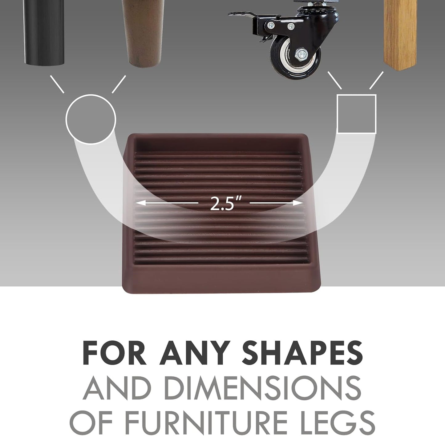 2.5X2.5 Rubber Caster Cups, Non Slip Furniture Pads, Anti-Slip Gripper, Anti Skid Furniture Feet, Anti Slide Floor Protector for Bed Couch Stoppers - 12 Pack Brown