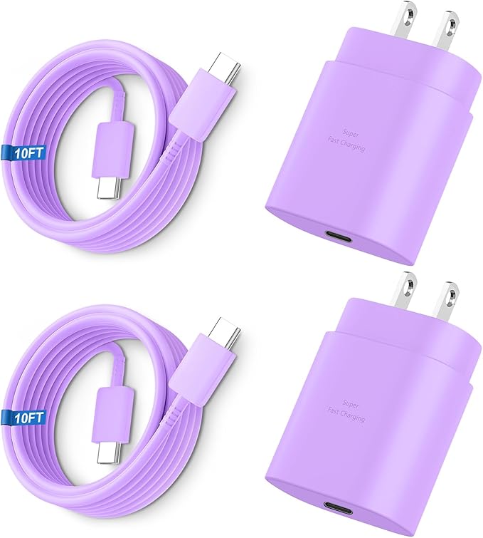 Super Fast Charger Type C, 25W USB C Wall Charger Fast Charging for Samsung Galaxy S25 Ultra/S25/S25+/S24+/S24 Ultra/S24/S24+/S23 Ultra/S22 Ultra/S21 Ultra with 10FT Long Type C Charger Cable 2Pack