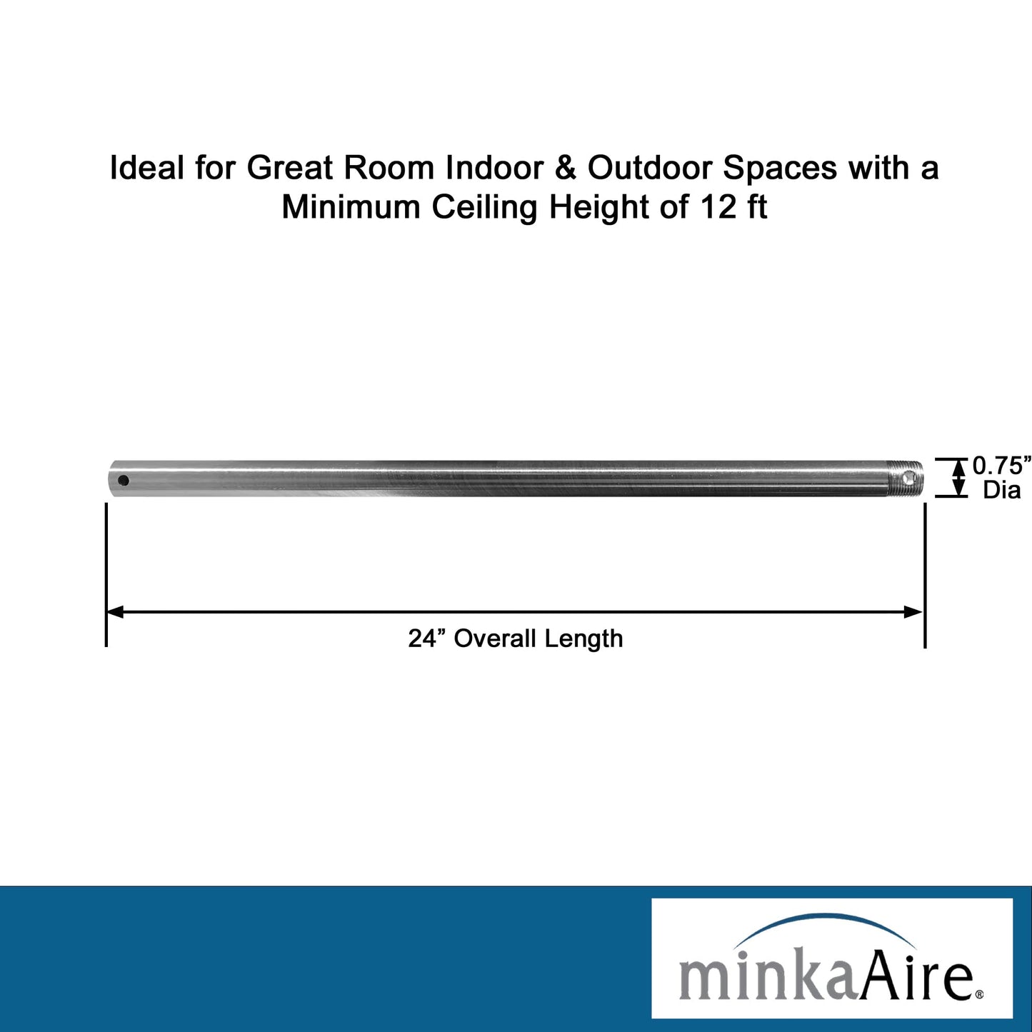 Minka-Aire 24 Inch Ceiling Fan Downrod - Brushed Nickel Wet - Dr524-Bnw