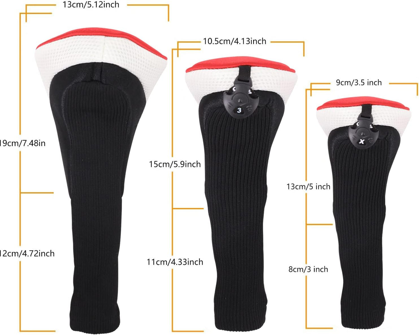 Black Golf Club Head Cover for Driver Fairway 3 Pcs Woods Headcovers, Golf Accessories Hybrid Head Covers Set with Interchangeable Tags 3 4 5 7 X