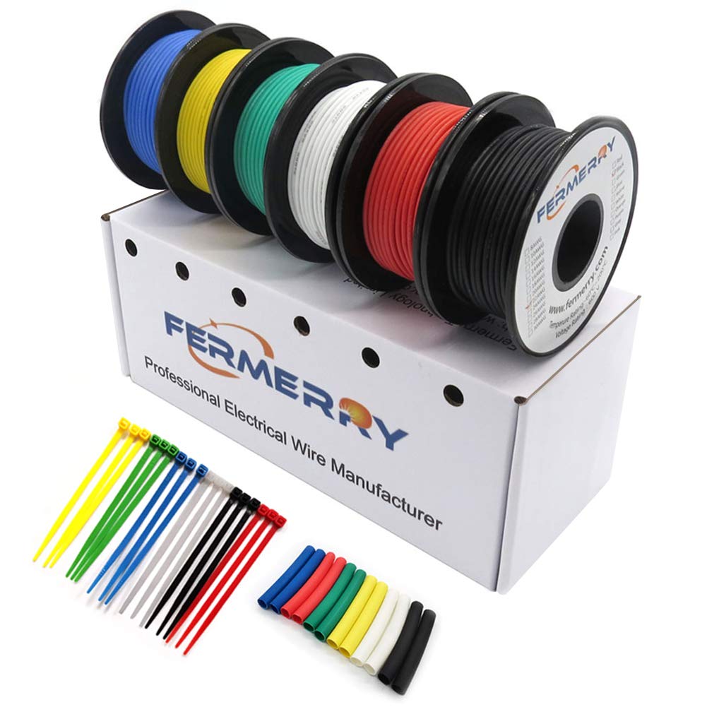 Fermerry 30 AWG Stranded Wire Spool 50ft Each 6 Colors Flexible 30 Gauge Silicone Hook up Wire Kit Electrical Tinned Copper Wire