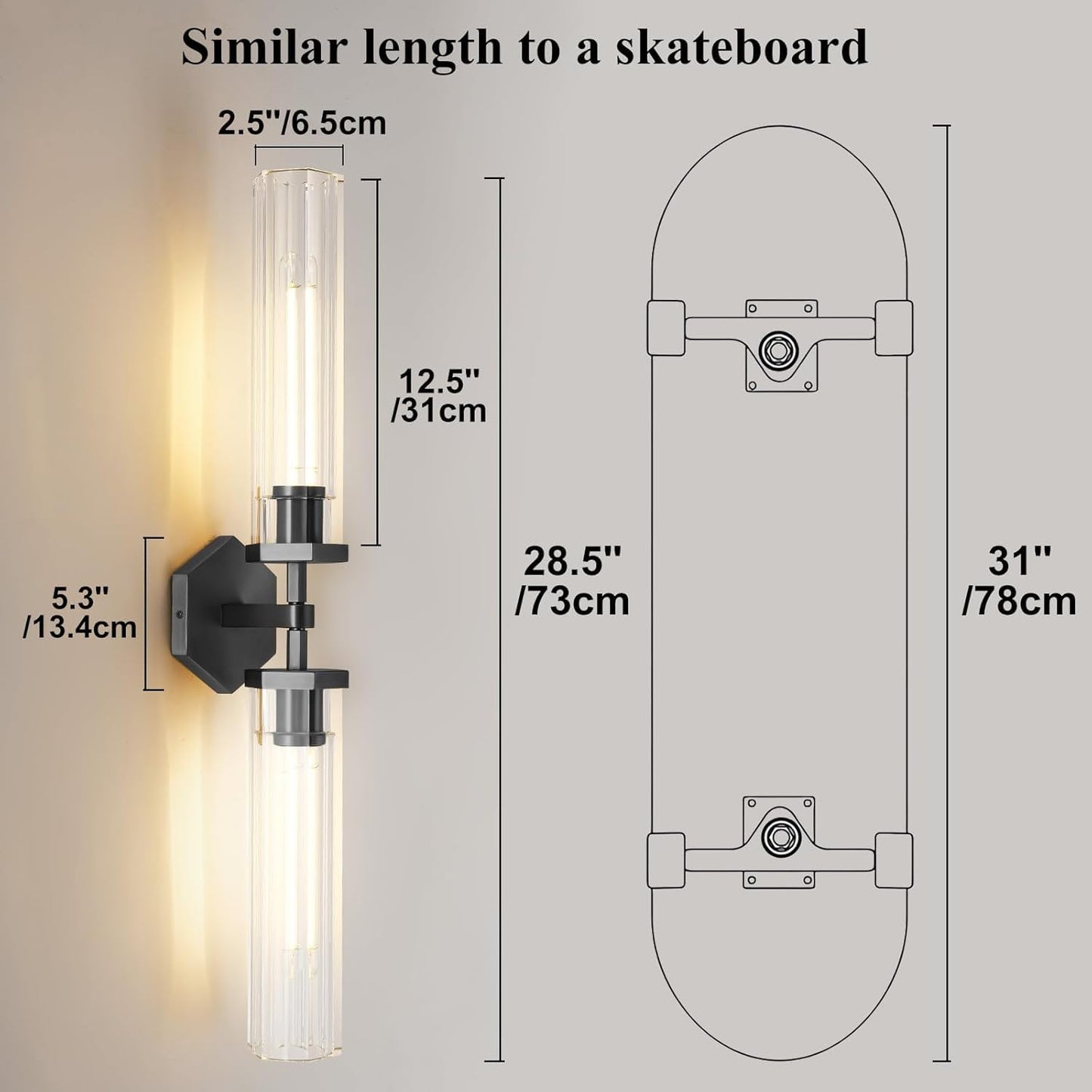 Black Crystal Bathroom Wall Sconces Set Of Two Modern Bathroom Vanity Llight Fixture 28.5In Linear Sconces Wall Lighting Indoor Wall Sconce Light For Bedroom Hallway Staircase Living Room Dining Room