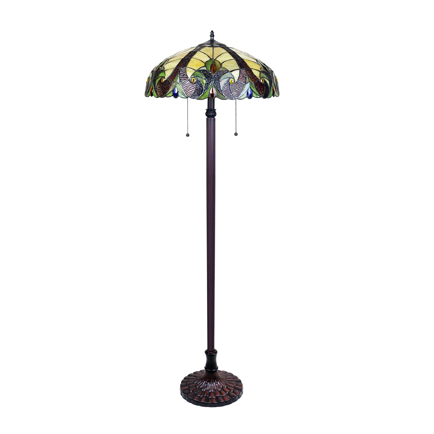 Chloe Lighting Adia 2-Light Victorian Floor Lamp, Dark Bronze, 18in Multicolor Glass Shade, Model CH38632AV18-FL2