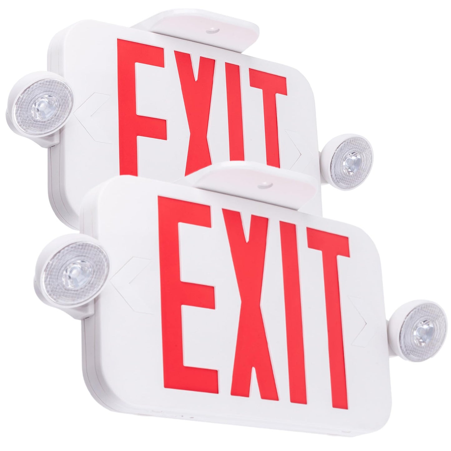 LIT-PaTH LED Combo EXIT Sign with 2 Adjustable Head Lights, Double Face, Red Letter, 2-Pack, UL 924, 120-277 Voltage, White