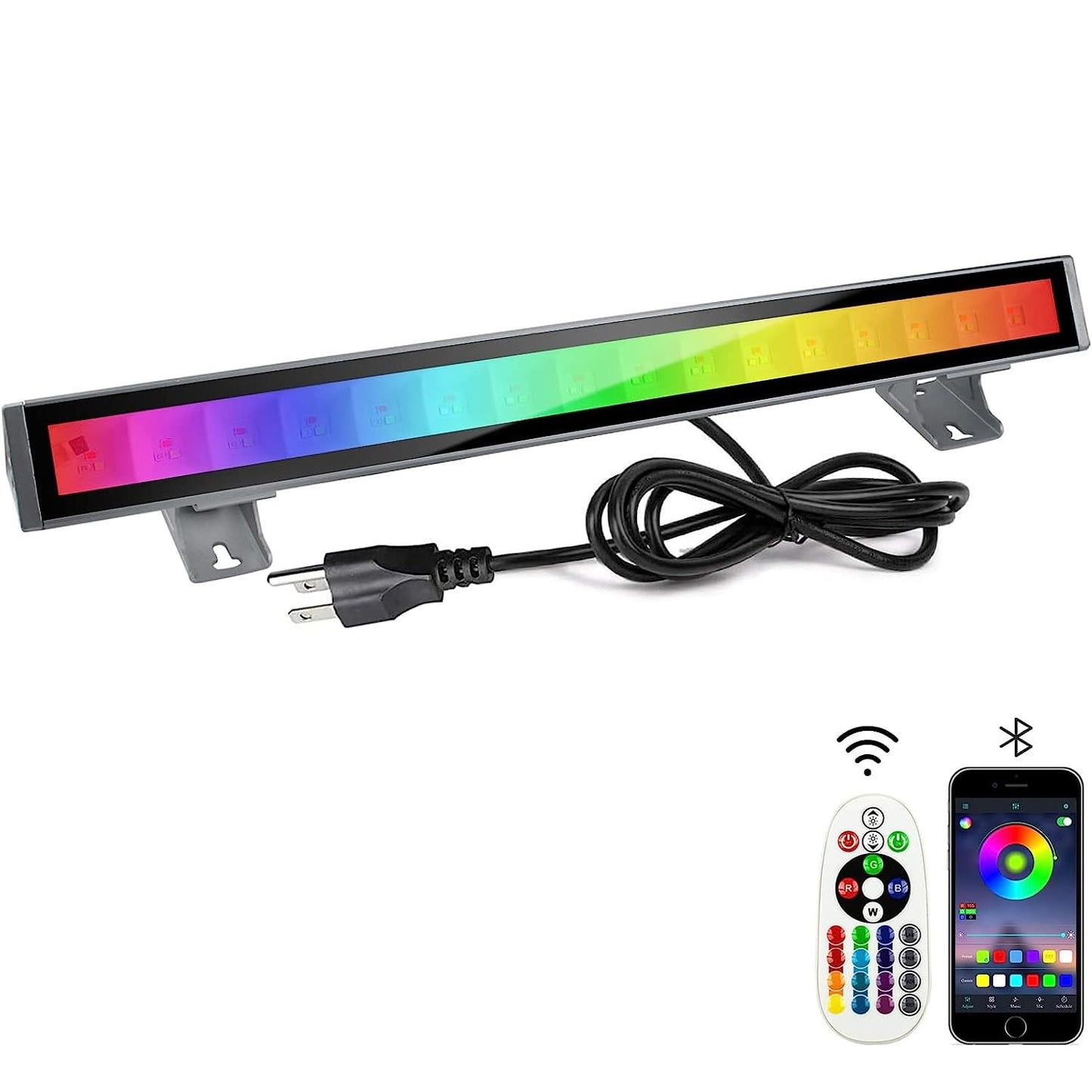 CREATESTAR RGB LED Wall Washer Light, IP66 Waterproof, 48W, Remote Control, Black, Model RGB-1
