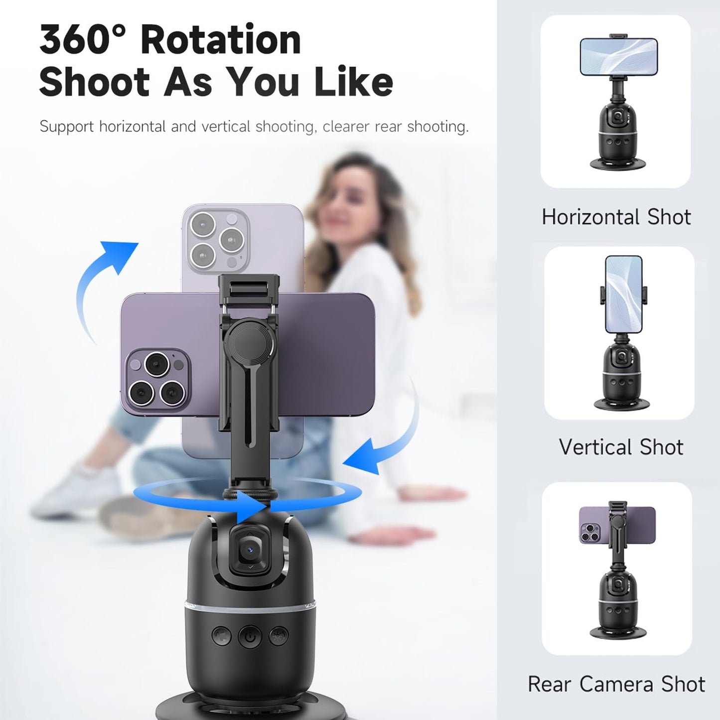 Andoer 360° Auto Face Tracking Gimbal Auto Tracking Phone Holder Smart Selfie Gimbal Stabilizer Robot Cameraman Gesture Control with Quick Release Phone Clamp for Vlog Live Streaming Video Recording