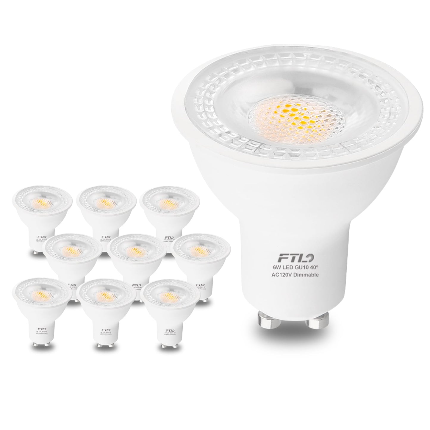 Ftl 10-Pack Gu10 Led Bulb 5000K Daylight White Dimmable Track Light Bulbs 6W 600Lm 50W Halogen Replacement Bulbs For Spot Lighting  Ceiling Recessed Lighting