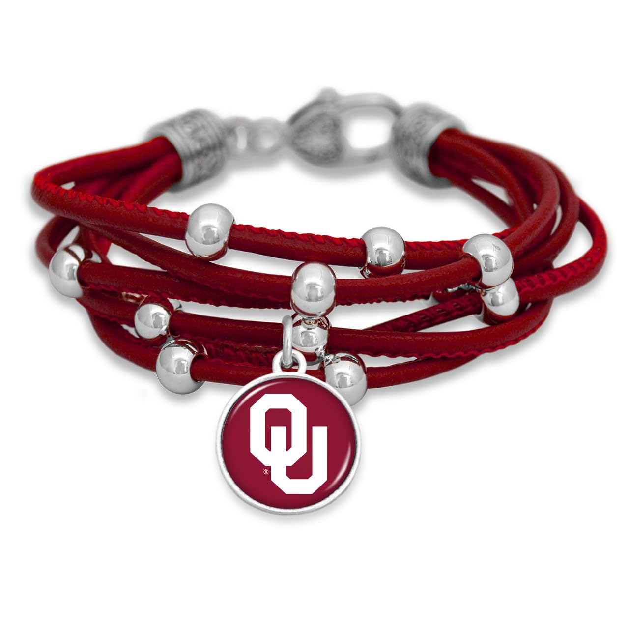 From The Heart Leather College Charm Bracelet for Women - College Game Day Jewelry for Sports Fans (Oklahoma)