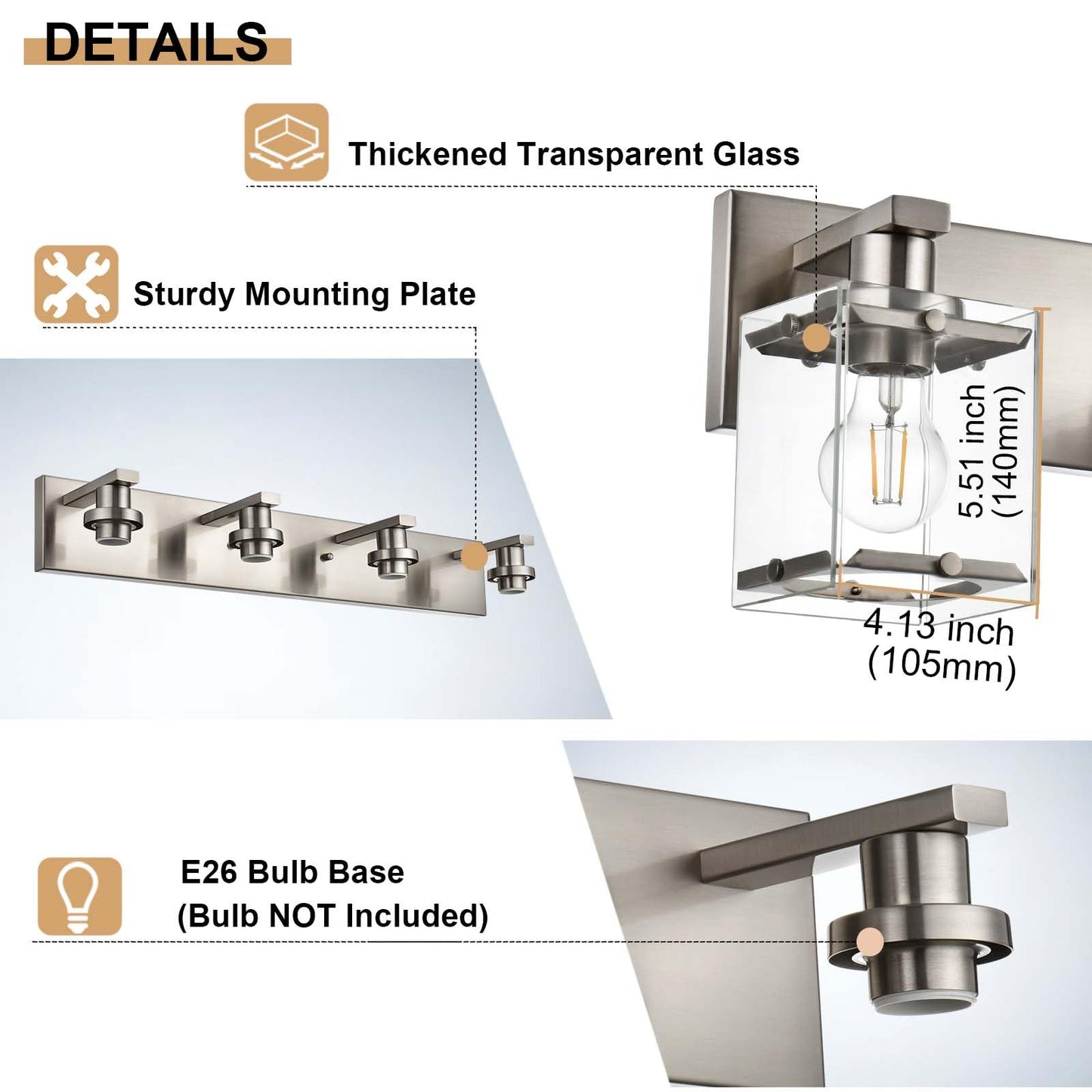 Winshen 6-Lights Brushed Nickel Bathroom Light Fixture Over Mirror  Modern Wall Sconce With Clear Glass Shades  E26 Bulb Base Vanity Lighting For Over Mirror Kitchen