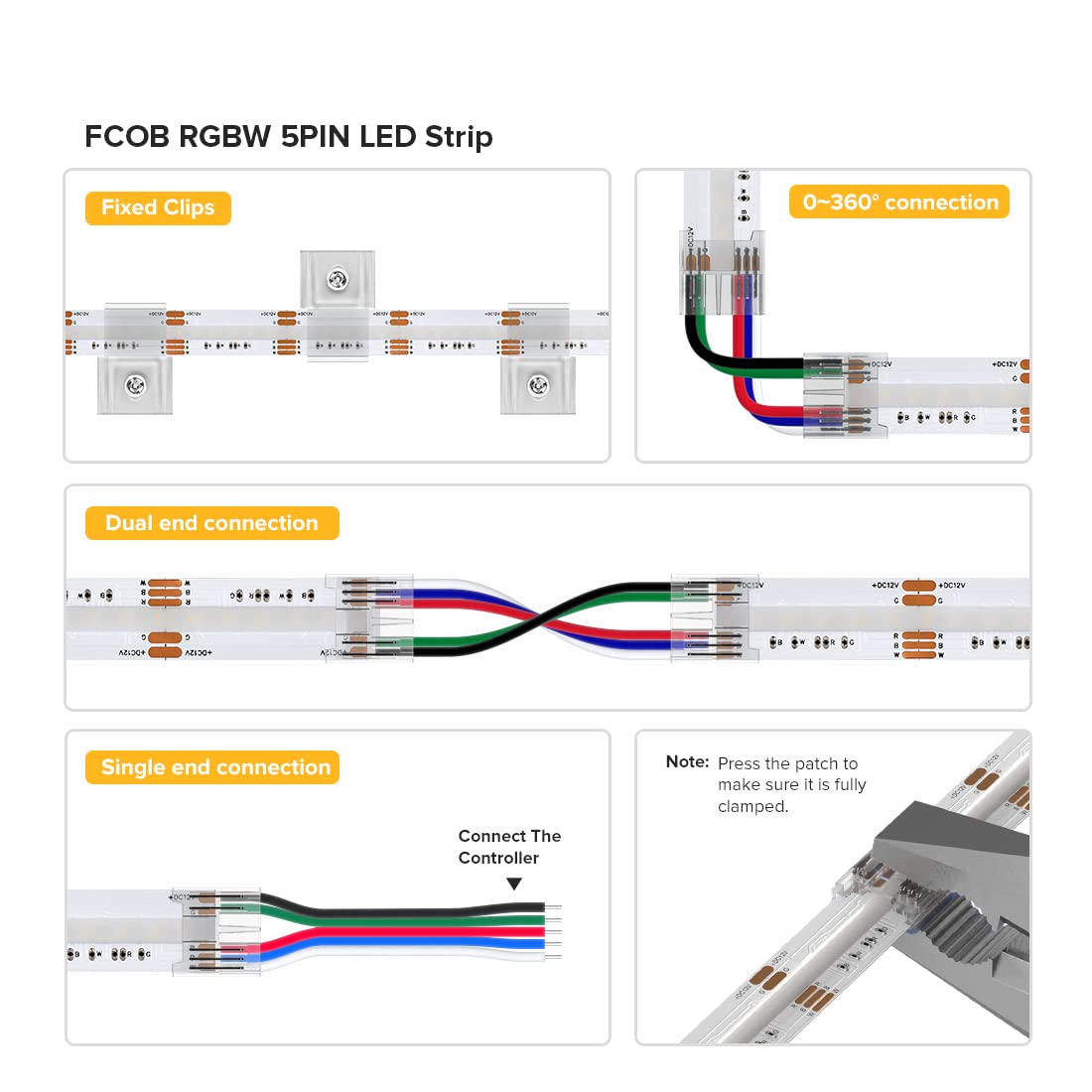 Btf-Lighting Fcob Cob Led Strip 9.8Ft Dc24V Rgbw 4000K High Density, Flexible, 12Mm Width For Indoor Home Decoration