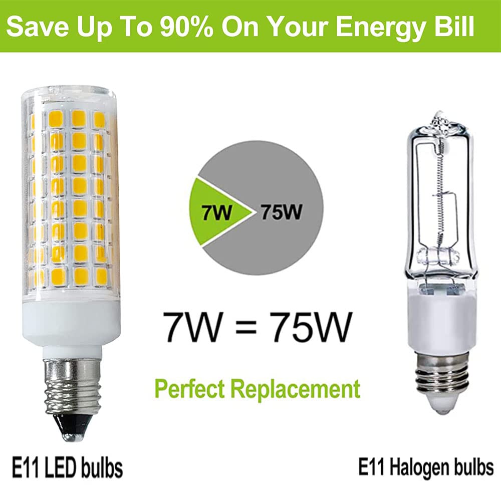 Haoguais 2-Pack Led E11 Bulbs  E11 Mini Candelabra Base  Warm White 3000K 75W Halogen Equivalent  120V 7W Jd T3 T4 Corn Bulb Indoor Lighting