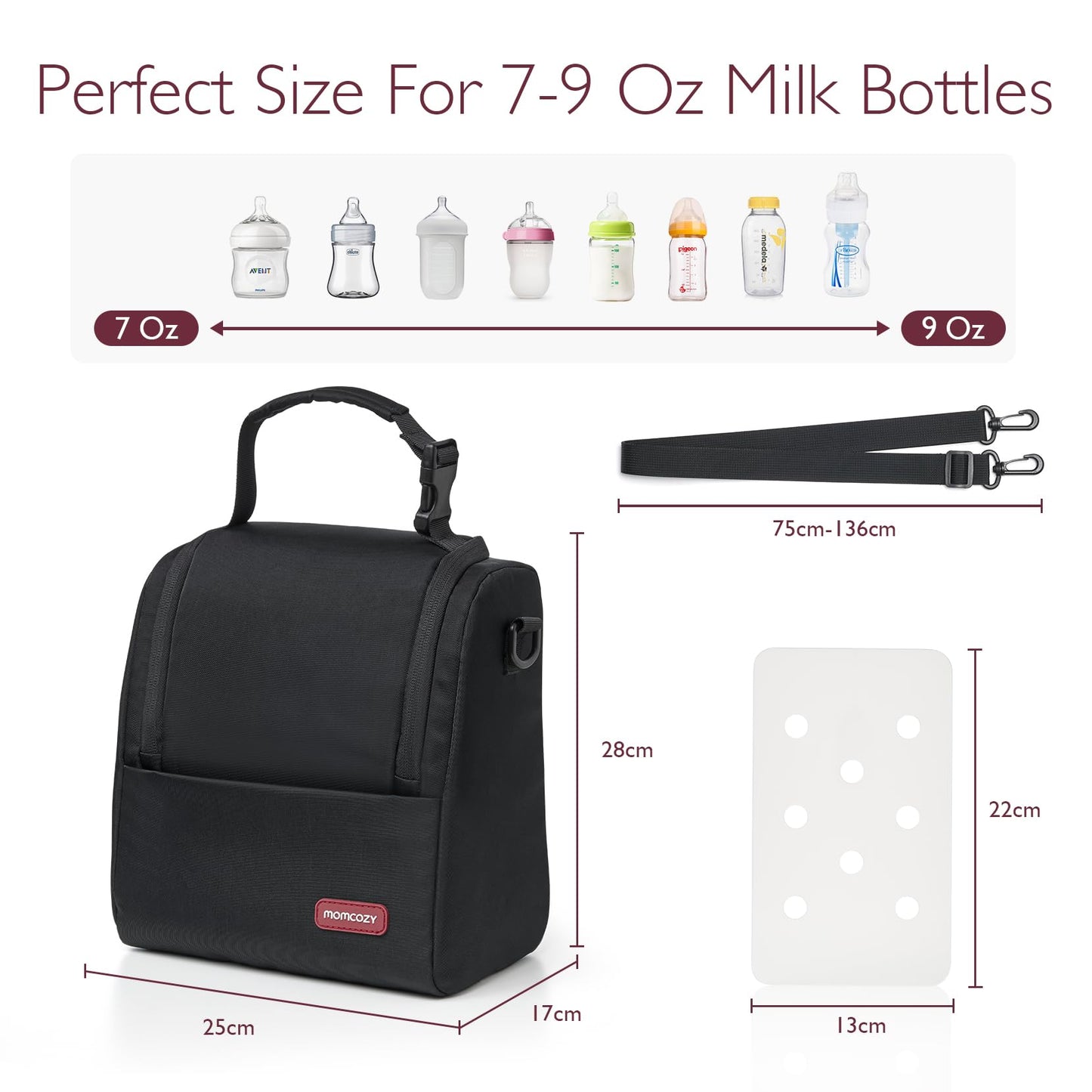 Momcozy Breastmilk Cooler Bag with Strap, Insulated Baby Bottle Bag, Fits 6 Baby Bottles up to 9Oz＆10H Long-term Cooling, XPE Insulation Layer, Food Grade PP Compartment for Nursing Mom Daycare