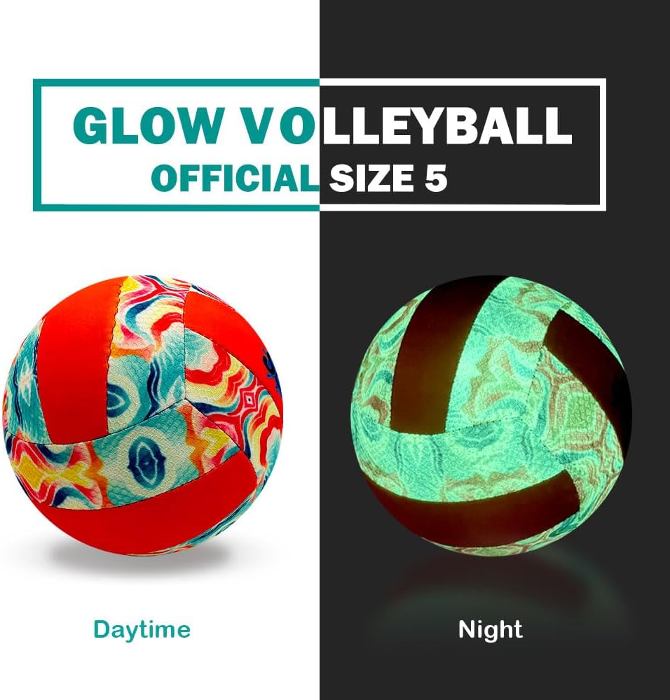 SOAK Soft Beach Volleyball - Glow at Night, Waterproof Indoor Outdoor Volleyball for Adults, Teens, and Volleyball Fans, Official Size 5