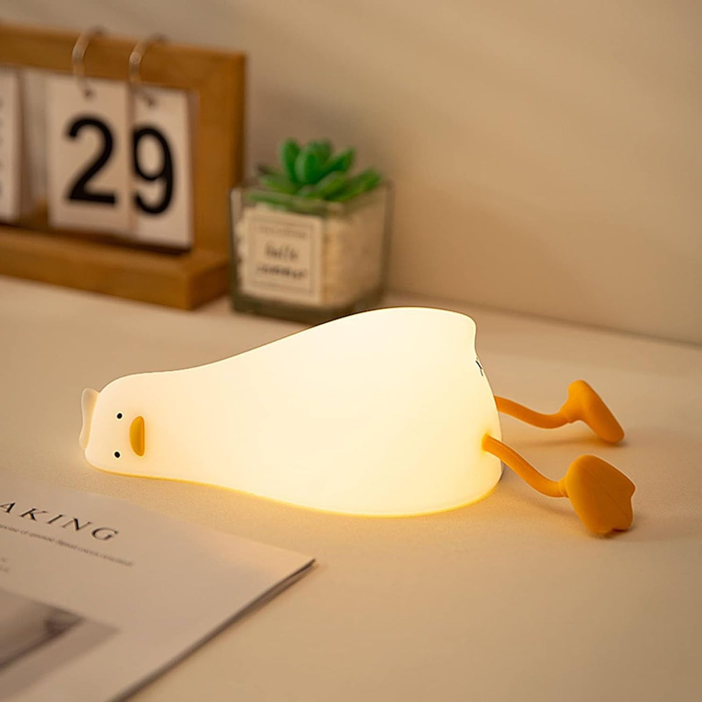 DREAMING MY DREAM Cute Duck Night Light,Rechargeable Fun Lying Flat Duck Lamp,LED Squishy Animal Novelty Lamp,Light up Duck for