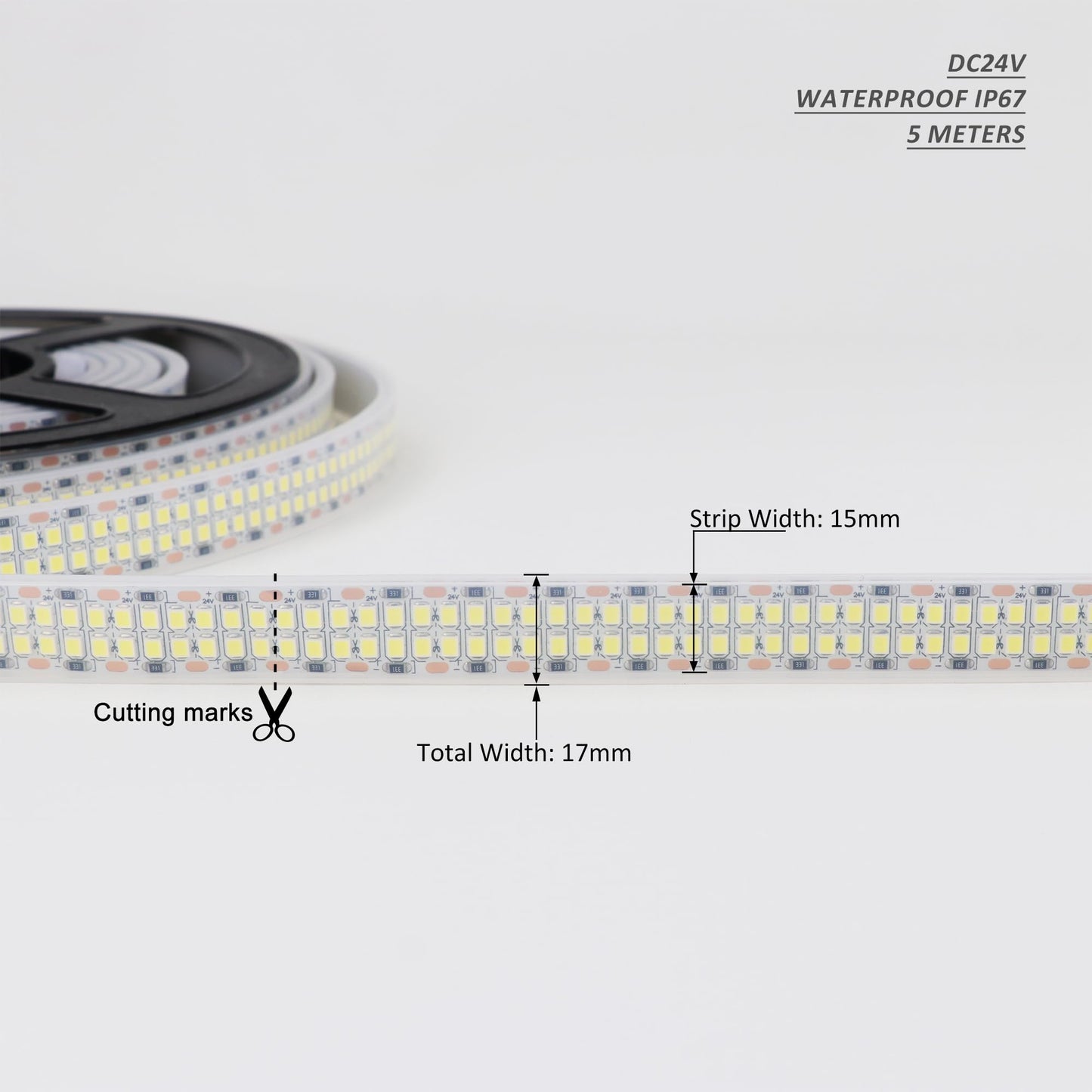 Ledenet Led Strip Lights Cold White 6500K 16.4Ft/5M Double Row 2835 Smd 2400Leds Dc 24V Daylight Bright Dimmable Flexible Led Tape Light Waterproof Ip67 Outdoor Lighting(No Adapter And Dimmer)