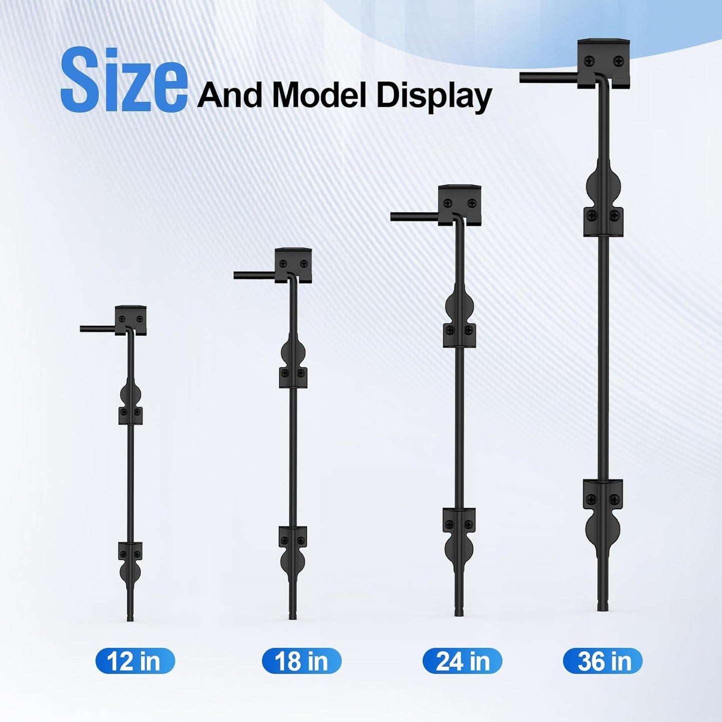 12" Cane Bolt Heavy-Duty Drop Rod for Gate, Heavy Duty Gate Latch for Wooden Fence Metal Gates, Vinyl Fence Gate Land Latch, Floor Latch for Fixing Door to The Ground, Black Coating, 2 Pack