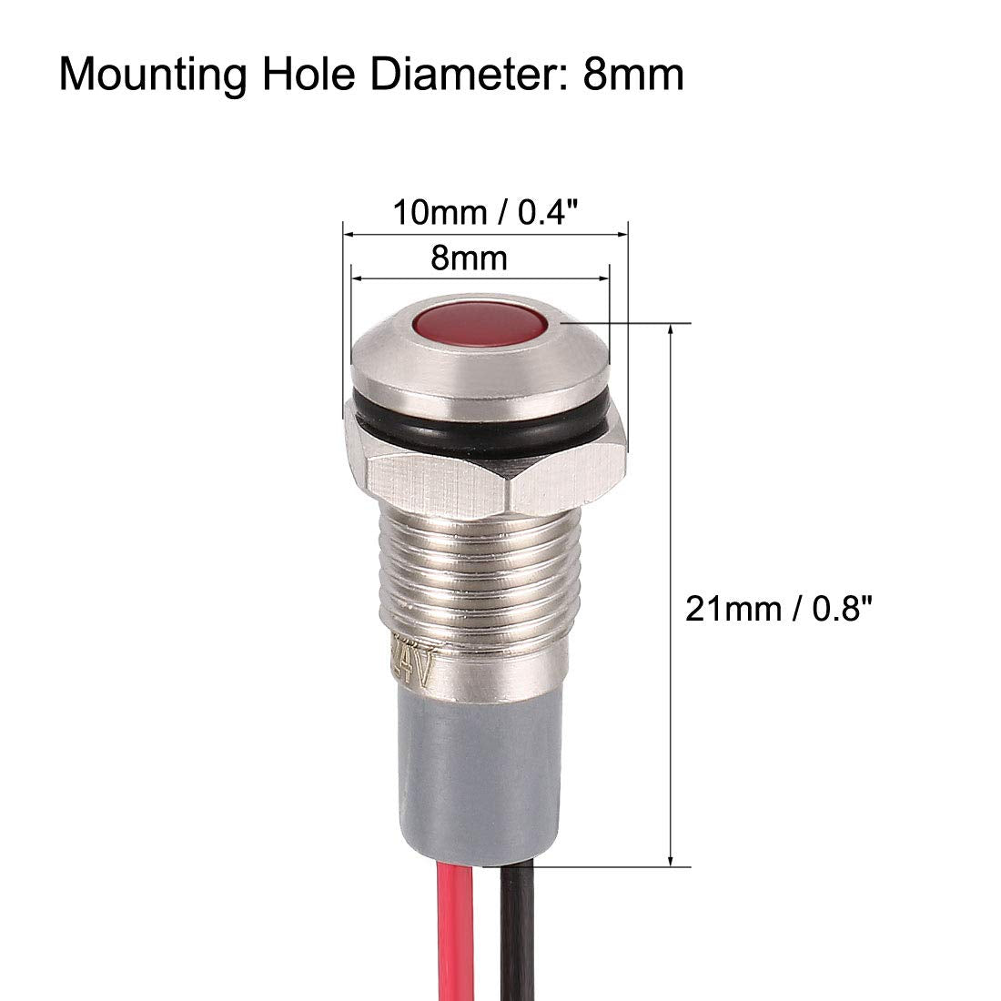Uxcell 8Mm Waterproof Red Led Signal Indicator Lights Ac/Dc 12V-24V Metal Shell For Car Motorcycles Boat - Model A19091100Ux0657