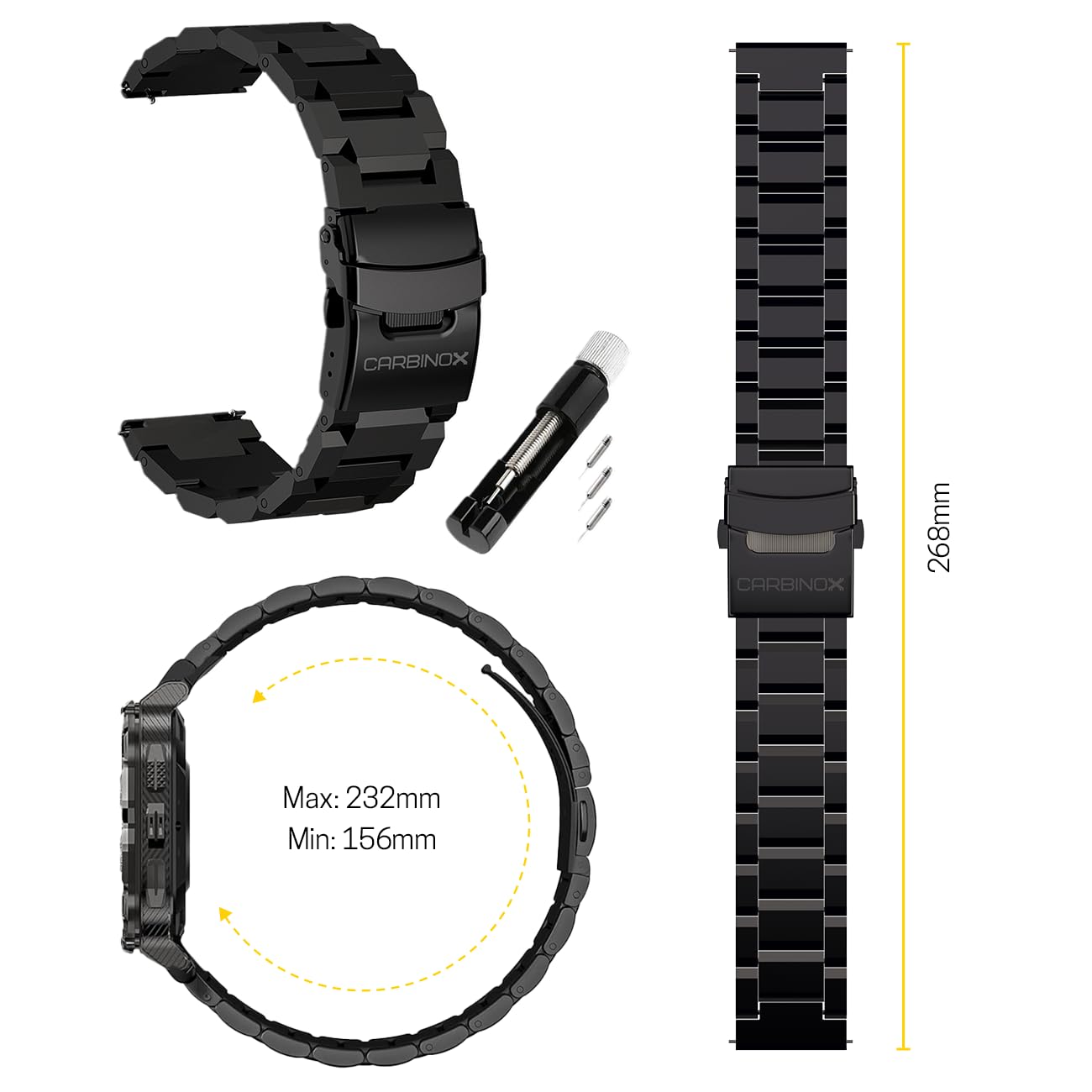 CARBINOX Blaze Smart Watch with Metal Band 22 mm GPS, Rugged Fitness Tracker Waterproof IP69K, Compatible with Android and iOS, 170+ Sports Modes, Make/Receive Calls (Round)