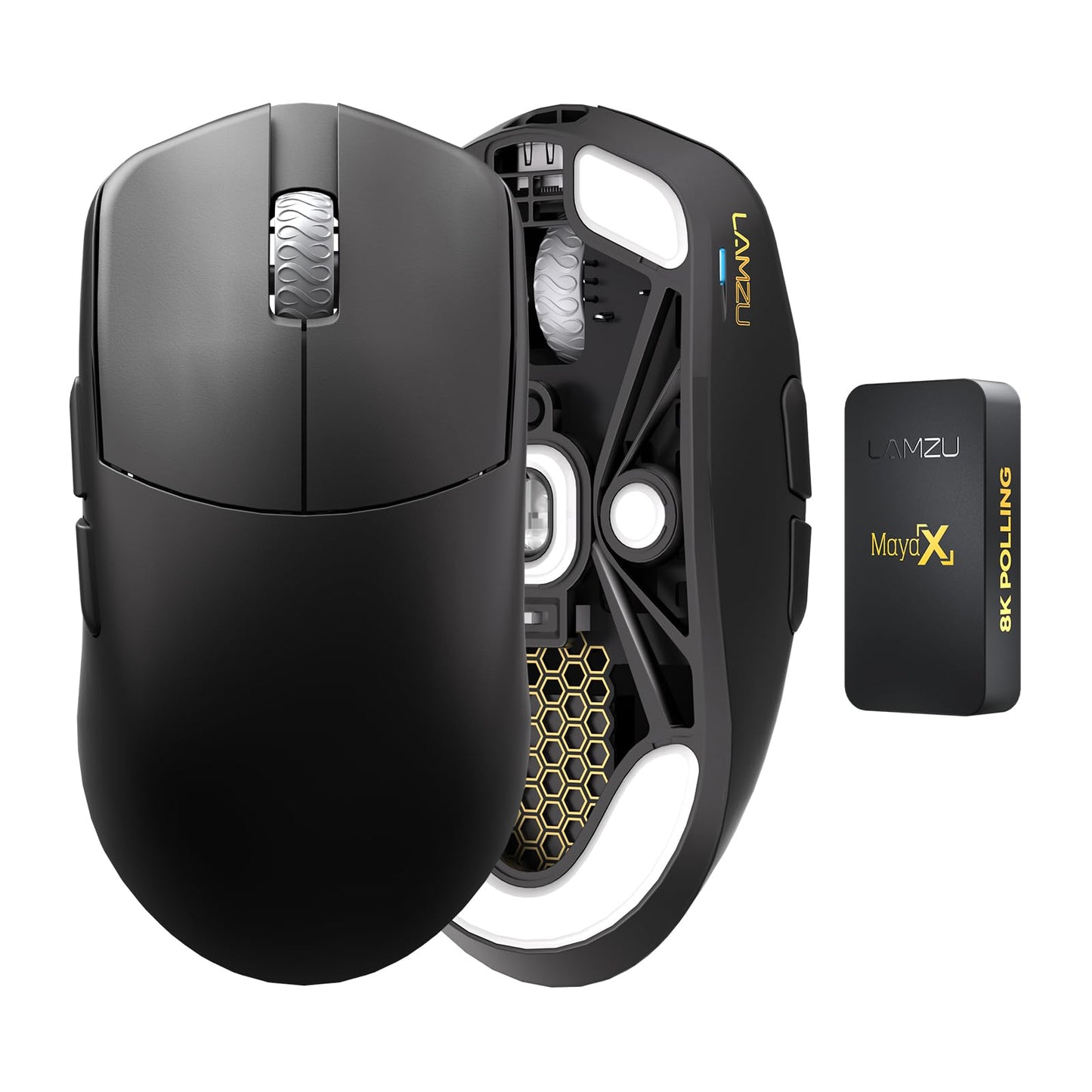 Lamzu Maya X Wireless Gaming Mouse, Ultra Lightweight 47g, Optical Switch, Maximum 30000 DPI, Symmetrical, MCU Nordic 52840, Dust-Proof Encoder, PAW3950 Sensor(Larger Maya) (Black)