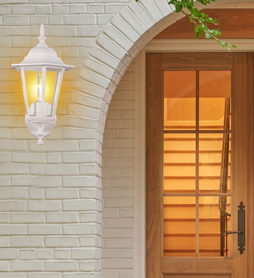 GRUENLICH Outdoor Wall Lantern, Aluminum Sconce, Waterproof, E26 Base, 14 Inch, White Finish, 2 Pack, Model GR-WL003-WT-2PK