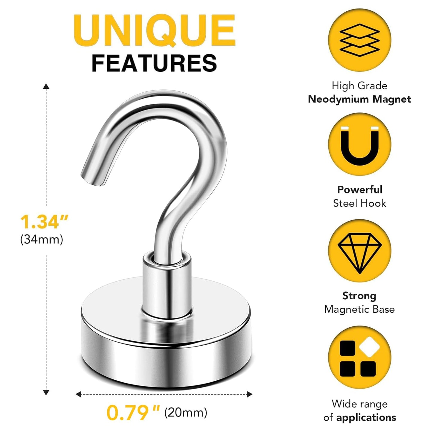 DIYMAG Magnetic Hooks, 50lbs Heavy Duty N52 Rare Earth Magnets with Hook 2026 Cruise Cabin Ship Essentials for Fridge Hanging Classroom Beach Vacation Kitchen Grills Home Must Have 6 Pack