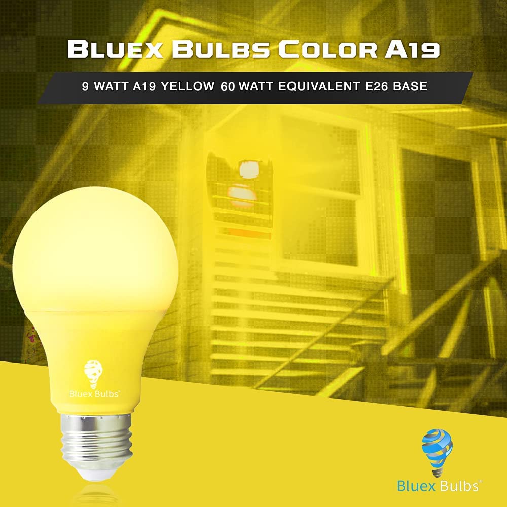 Bluex Bulbs Led A19 Yellow Light Bulb 9W (60W Equivalent) - 2 Pack, E26 Base For Home & Holiday Lighting, Decorative Illumination